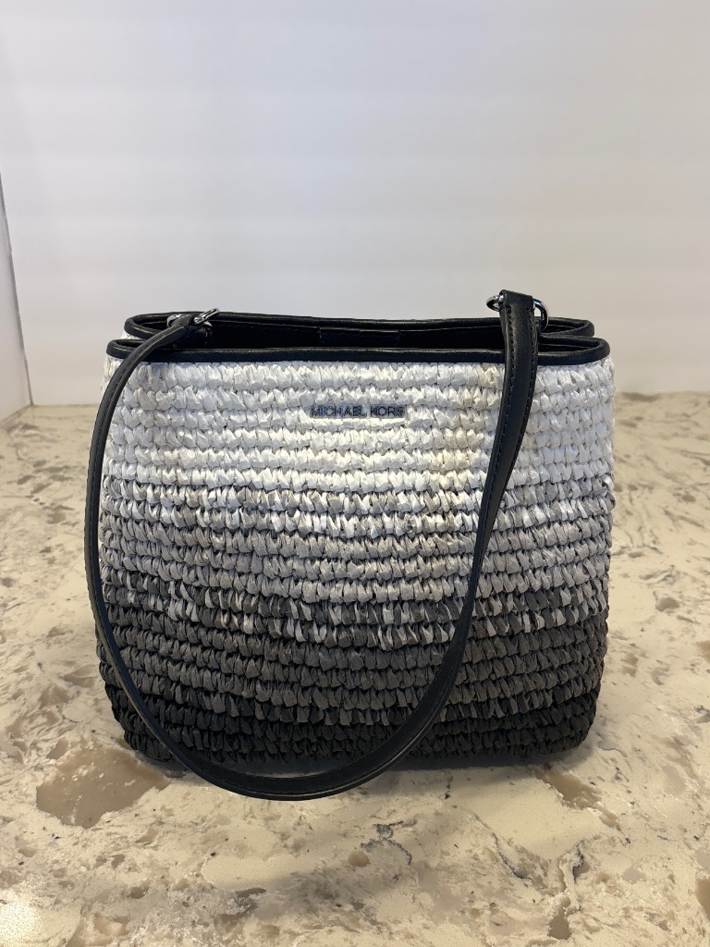 Michael Kors Pratt Medium Woven Bucket Shoulder Handbag Straw Ombré